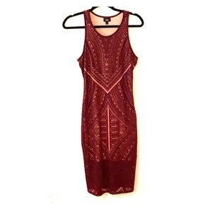Mossimo maroon and tan eyelet fitted dress (S/M)
